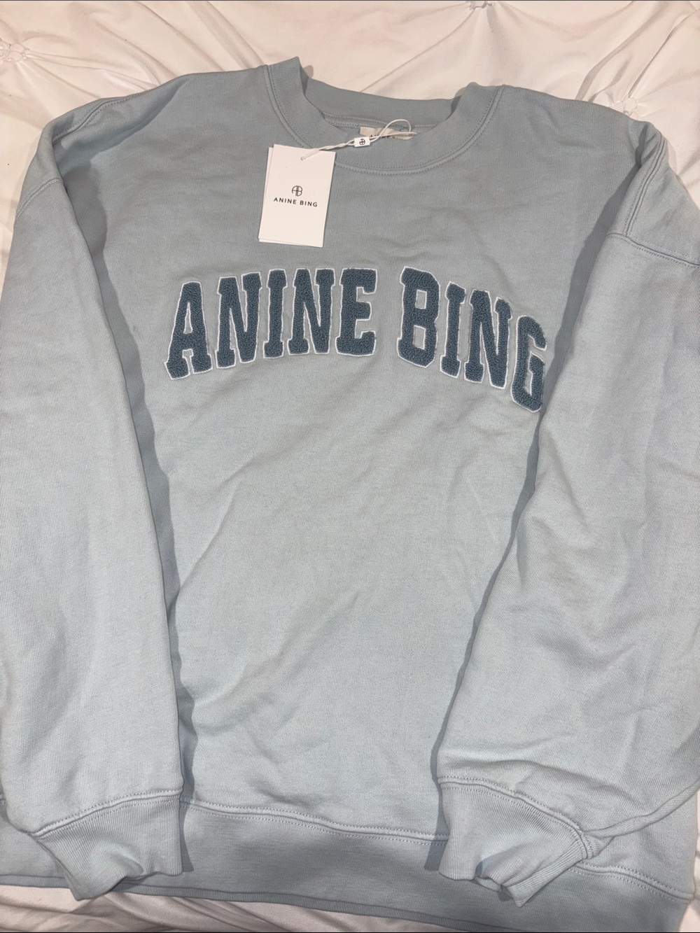 Anine Bing Women’s  Pale Blue Crewneck Sweatshirt with Dark Blue Logo